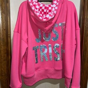 Just Trish - Trisha Paytas Pink Checkered Podcast Merch Hoodie Jacket - New